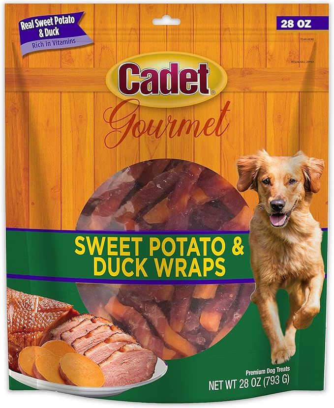 Cadet Gourmet Sweet Potato & Duck Wraps Dog Treats - Healthy & Natural Duck & Sweet Potato Dog Training Treats for Small & Large Dogs - Inspected & Tested in USA (28 oz.)