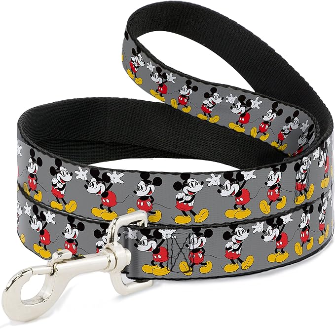 Buckle-Down Pet Leash - Mickey Mouse w/Glasses Poses Gray - 4 Feet Long - 1.5" Wide