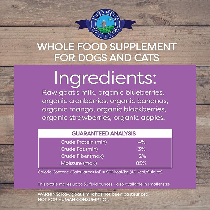 Freeze Dried Raw Goats Milk with Probiotics for Dogs & Cats (Super Fruits), Organic USA Fruits, Digestible Goat Milk Powder, Raw Nutrition, High Protein Food Toppers