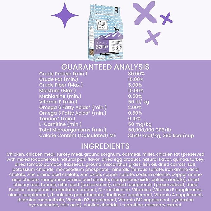 I and love and you Naked Essentials Ancient Grains Dry Dog Food - Chicken + Turkey - High Protein, Real Meat, No Fillers, 23lb Bag