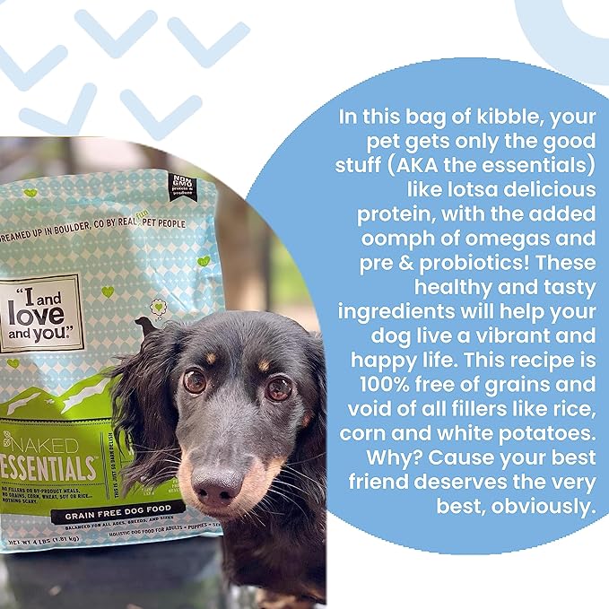 I and love and you Naked Essentials Dry Dog Food - Chicken + Duck - High Protein, Real Meat, No Fillers, Prebiotics + Probiotics, 4lb Bag