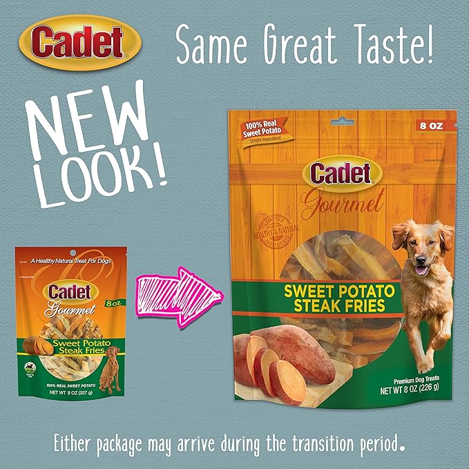 Cadet Gourmet Sweet Potato Fries Dog Treats - Healthy & Natural Sweet Potato Dog Training Treats for Small & Large Dogs - Inspected & Tested in USA (8 oz.)