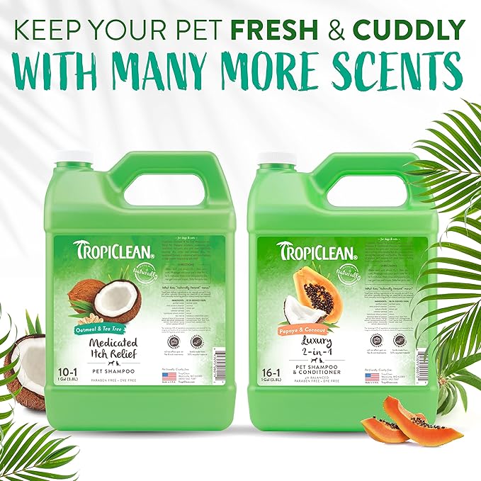 TropiClean Medicated Dog Shampoo for Allergies and Itching | Tea Tree & Oatmeal Dog Shampoo for Sensitive Skin | Natural Pet Shampoo Derived from Natural Ingredients | Made in the USA | 1 gallon