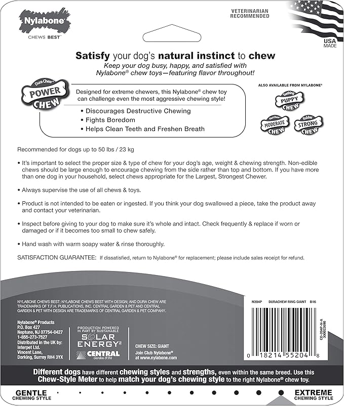 Nylabone Power Chew Ring Power Chew Dog Toy, Dog Toys for Aggressive Chewers, Large - Up to 50 lbs. (1 Count)