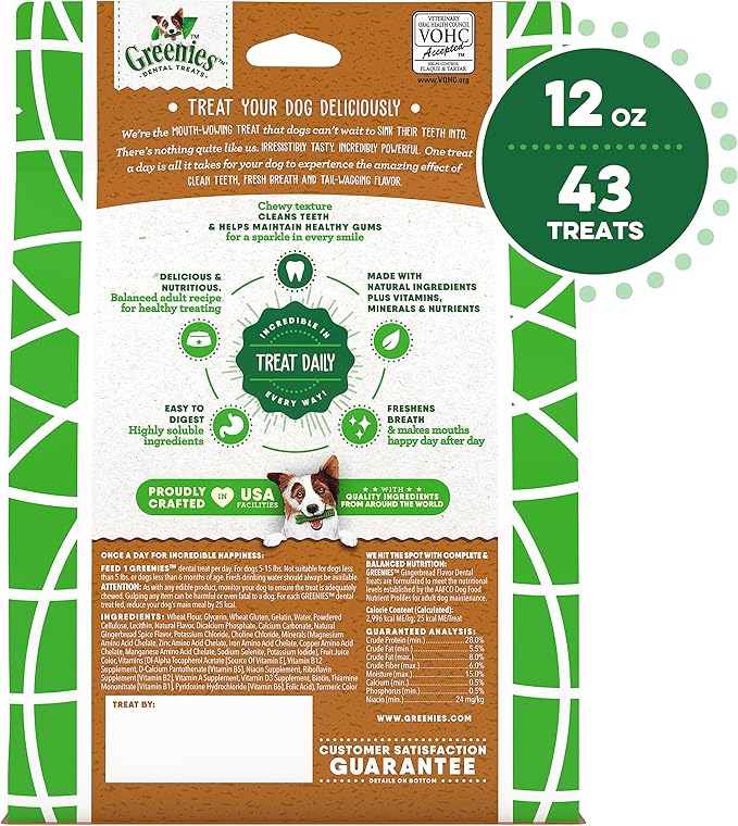 Greenies Gingerbread Flavor Teenie Size, Veterinarian-Recommended for Dental Care, Dog Treat Chews, Great Holiday Dog Stocking Stuffers, Limited Edition, 12 oz. Pack of 43