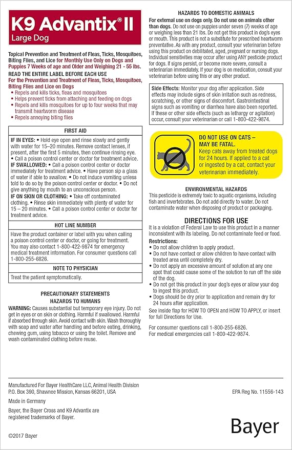 K9 Advantix II XL Dog Over 55 lbs & K9 Advantix II Large Dog 21-55 lbs Vet-Recommended Flea, Tick & Mosquito Treatment & Prevention | 1-Mo Supply Each