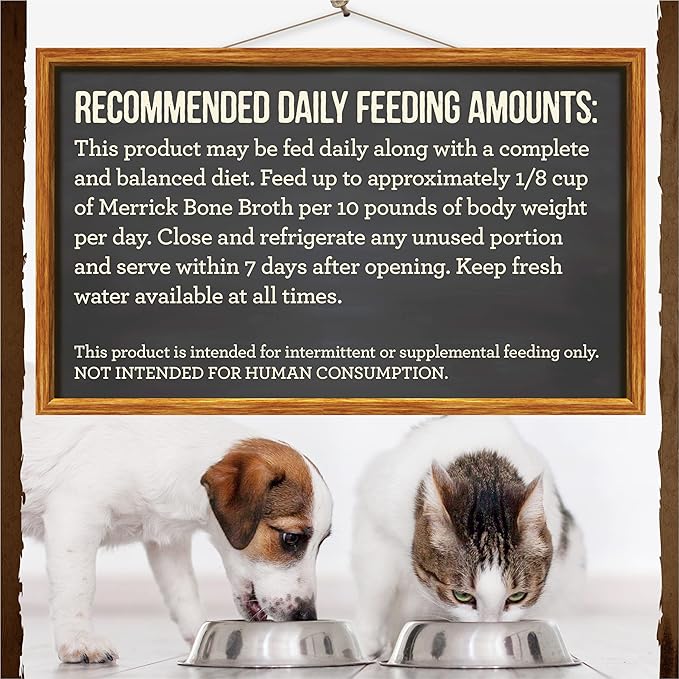 Merrick Grain Free Bone Broth, Premium Human Grade And Gluten Free Dog And Cat Food Topper Pouches, Turkey - 7 oz. Pouch