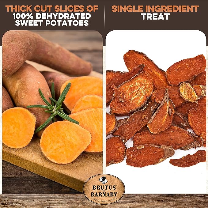 Sweet Potato Slices For Dogs - Single Ingredient Grain Free Dog Treats, Best High Anti-Oxidant Healthy 100% Natural Thick Cut Dried Sweet Potato Dog Treats With No Added Preservatives (14oz)