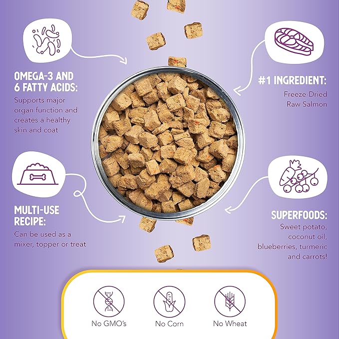 Health Extension Super Bites, Freeze-dried Raw, Gluten & Grain-free, with Extra Protein & Super Tasty Healthy Meal Mixer for Dogs, Salmon Recipe (3.5 Oz / 99 g)