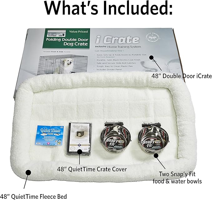 MidWest Homes for Pets iCrate Dog Crate Starter Kit | 48-Inch Dog Crate Kit Ideal for XL Dog Breesd (weighing 90 - 110 Pounds) || Includes Dog Crate, Pet Bed, 2 Dog Bowls & Dog Crate Cover