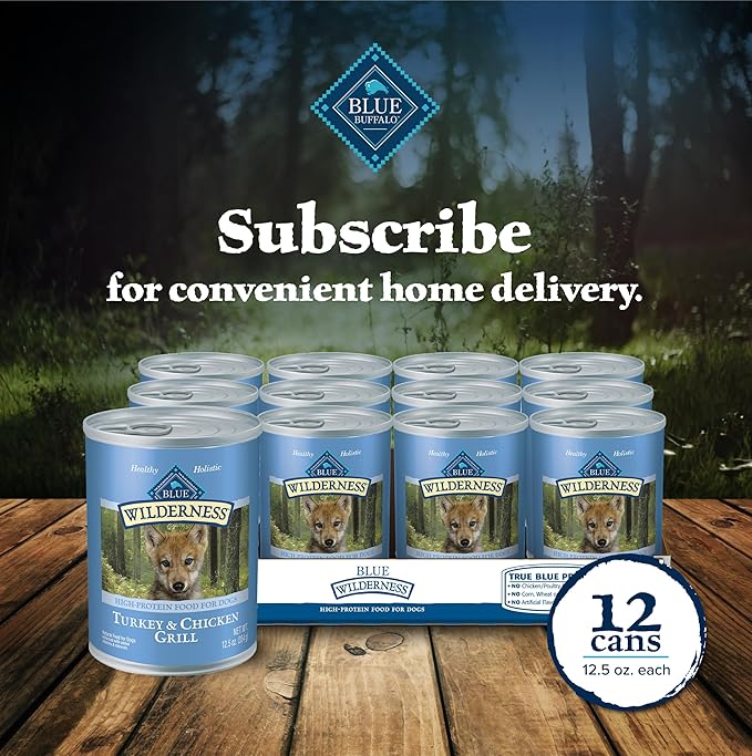 Blue Buffalo Wilderness High Protein, Natural Puppy Wet Dog Food, Turkey & Chicken Grill 12.5-oz cans (Pack of 12)