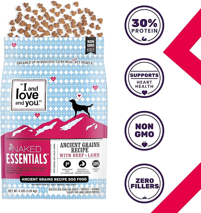 I and love and you Naked Essentials Ancient Grains Dry Dog Food - Lamb + Beef - High Protein, Real Meat, No Fillers, 23lb Bag