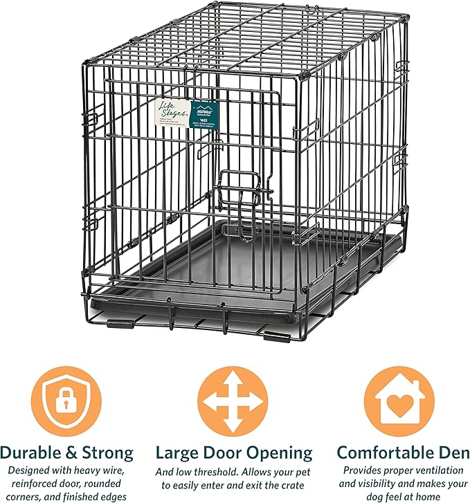 MidWest Homes for Pets Dog Crate | Newly Enhanced Life Stages XS Folding Metal Divider Panel, Floor Protecting Feet, Leak-Proof Pn 23L x 13.63W 16H inches, Breed.