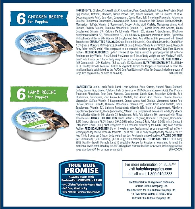 Blue Buffalo Baby Blue Natural Chicken, Lamb and Vegetable Recipe Variety Pack Wet Puppy Food, 3.5 oz, Count of 12