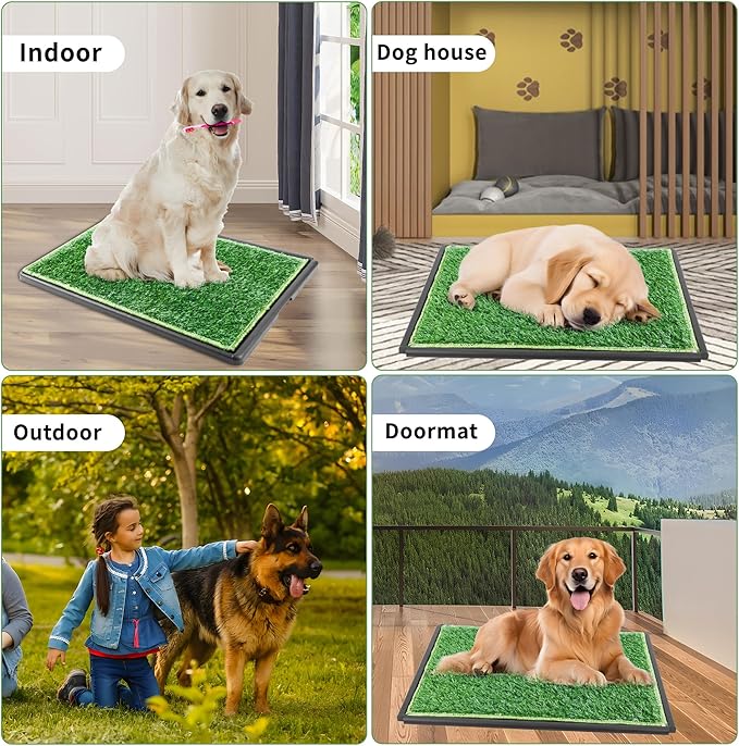 Grass Pad for Dogs,17”x25” Dog Grass Pad with Tray,Indoor&Outdoor Dog Potty Tray,Perfect Training Pet Portable Potty,Washable Puppy Pee Pad for Puppy Training Apartment,Balcony and Apartment Use