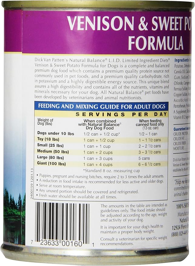 Natural Balance L.I.D. Limited Ingredient Diets Canned Wet Dog Food, Grain Free, Venison And Sweet Potato Formula, 13-Ounce (Pack Of 12)