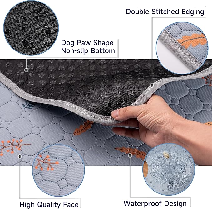 2 Pack Washable Guinea Pig Pee Pads, Waterproof Reusable Guinea Pig Cage Liners, Absorbent Bedding Training Mat for Small Animal Guinea Pigs Rabbit Bunny Hamster (Leaves - Light Grey, 24x48)