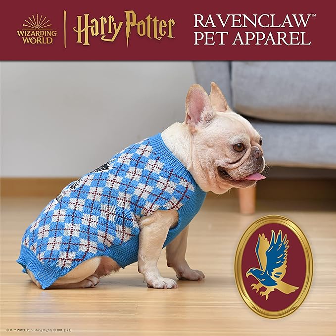 Harry Potter: Ravenclaw Pet Sweater - Size Small | Harry Potter Costumes for Dogs| Harry Potter Dog Apparel & Accessories for Hogwarts Houses, Ravenclaw Blue