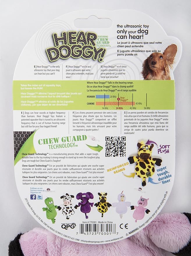 Hear Doggy Flatties with Chew Guard Technology Dog Toy, Pig (770301) Large