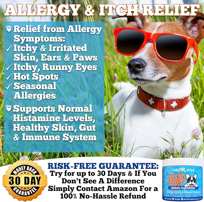 Dog Allergy Chews - Dog Allergy Relief, Made in USA, Vet Developed, Hot Spot Treatment for Dogs, Dog Itch Relief, Anti Itch for Dogs, Dog Vitamins, Dog Skin Allergies Treatment, 120 Count