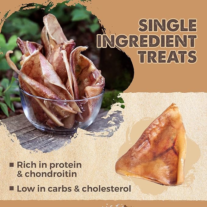 Mighty Paw Half Pig Ears Dog Chews | Natural Single-Ingredient Pork Treats | For All Breeds | 12 Count