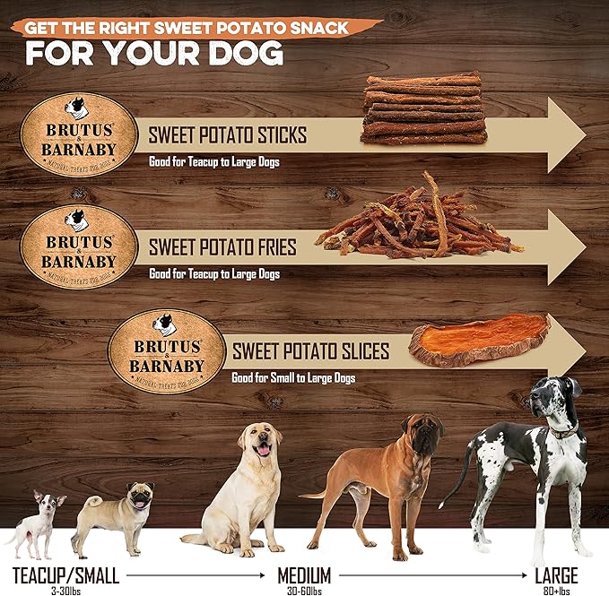 BRUTUS & BARNABY USA Sweet Potato Dog Treats - Crunchy Grain Free Cinnamon Apple Sticks, Promotes Positive Gut Health with Natural Anti-Diarrhea Properties (Cinnamon & Apple, 12 oz)