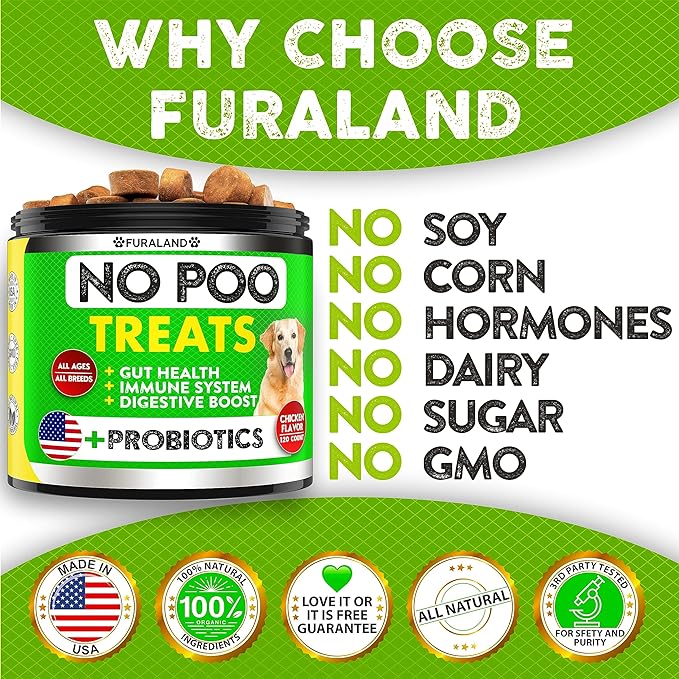 FURALAND No Poo Chews - Coprophagia Stool Eating Deterrent for Dogs - Made in USA - Stop Eating Poop for Dogs - Prevent Dog from Eating Poop - Probiotics & Enzymes - Forbid for Dogs Chew