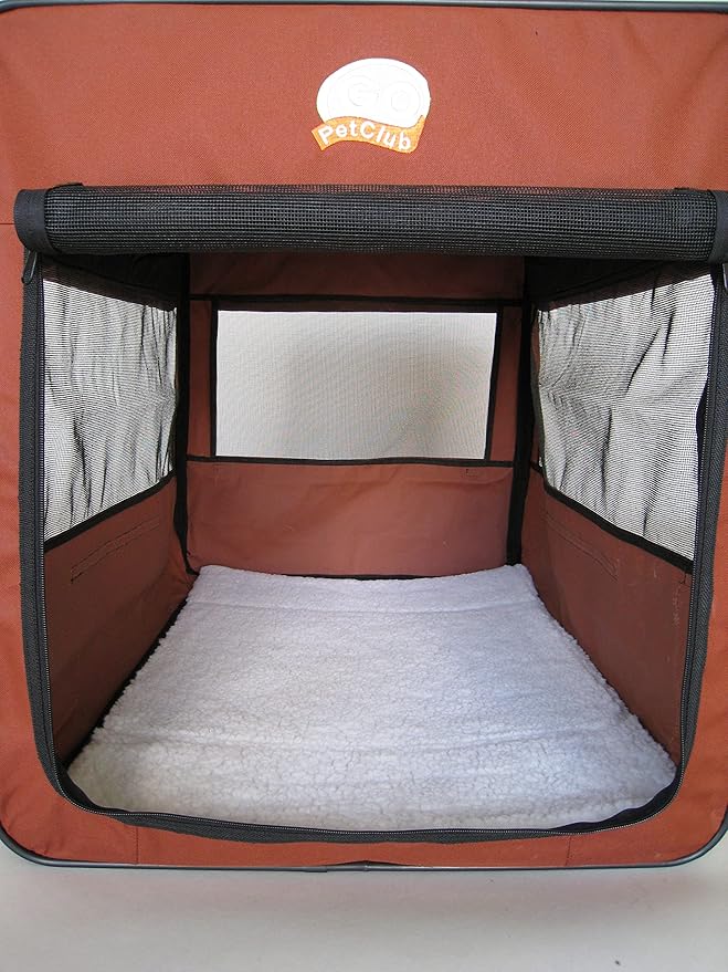Go Pet Club 32" Soft Collapsible Dog Crate, Portable Pet Carrier, Thick Padded Pet Travel Crate for Indoor & Outdoor, Foldable Kennel Cage with Durable Mesh Windows, Brown