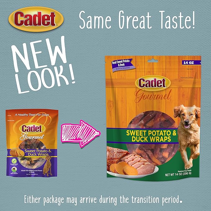 Cadet Gourmet Sweet Potato & Duck Wraps Dog Treats - Healthy & Natural Duck & Sweet Potato Dog Training Treats for Small & Large Dogs - Inspected & Tested in USA (14 oz).