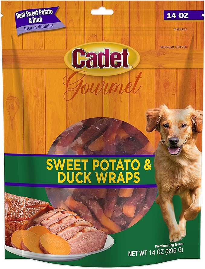 Cadet Gourmet Sweet Potato & Duck Wraps Dog Treats - Healthy & Natural Duck & Sweet Potato Dog Training Treats for Small & Large Dogs - Inspected & Tested in USA (14 oz).