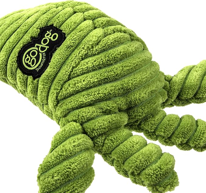 goDog PlayClean Germs Squeaky Plush Dog Toy with Odor-Eliminating Essential Oils, Chew Guard Technology - Green, Small