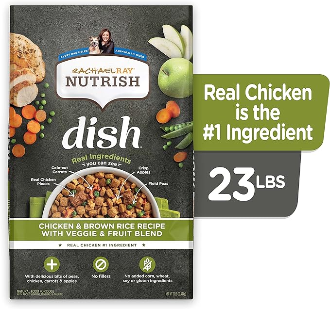 Rachael Ray Nutrish Dish Premium Natural Dry Dog Food with Added Vitamins, Minerals & Taurine, Chicken & Brown Rice Recipe with Veggies & Fruit, 23 Pound Bag