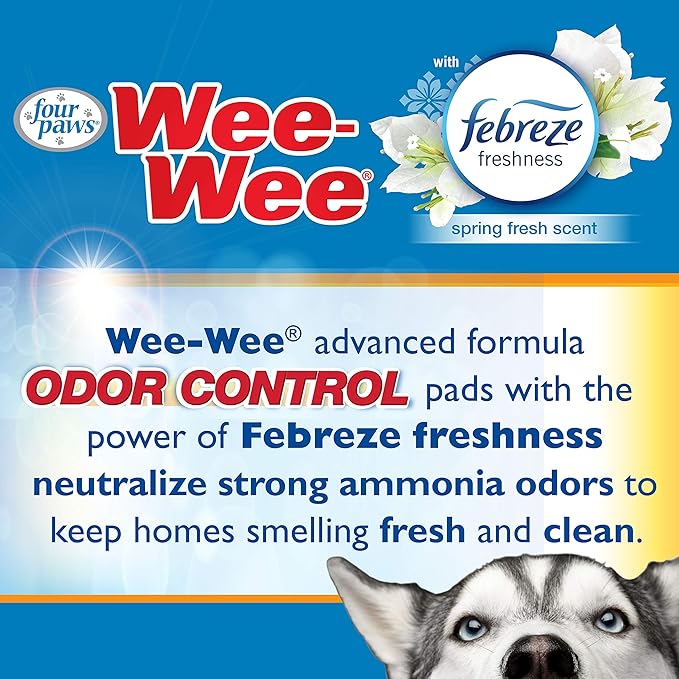 Four Paws Wee-Wee Odor Control with Febreze Freshness Pee Pads for Extra Large Dogs, Leak-Proof Floor Protection Dog & Puppy Quilted Potty Training Pads, Spring Fresh Scent, 28" x 30" (30 Count)