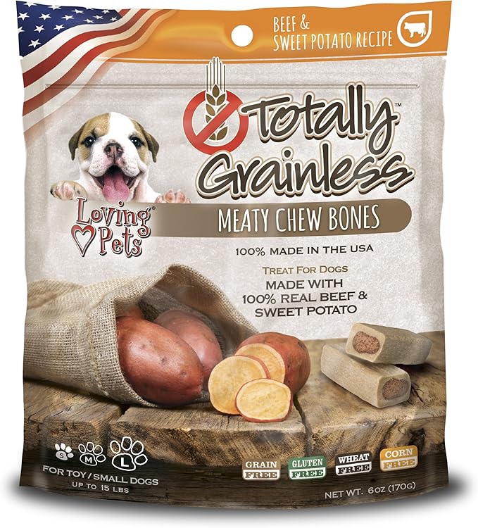 Loving Pets Totally Grainless - Beef and Sweet Potato Meaty Chew Bones for Dogs (for Small Dogs Less Than 20 lbs), 6oz