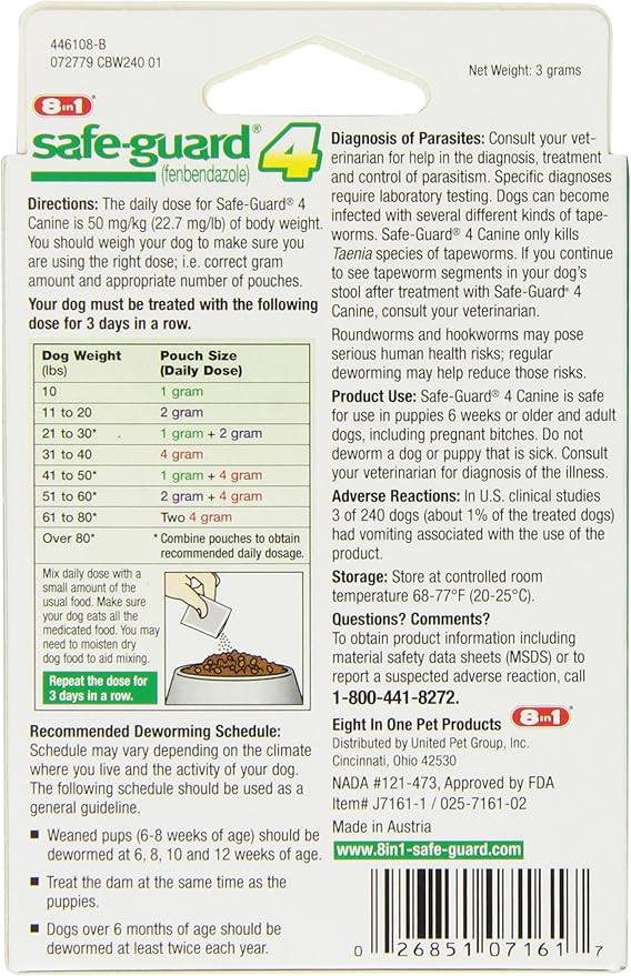 8in1 Safe-Guard Canine Dewormer for Small Dogs, 3 Day Treatment