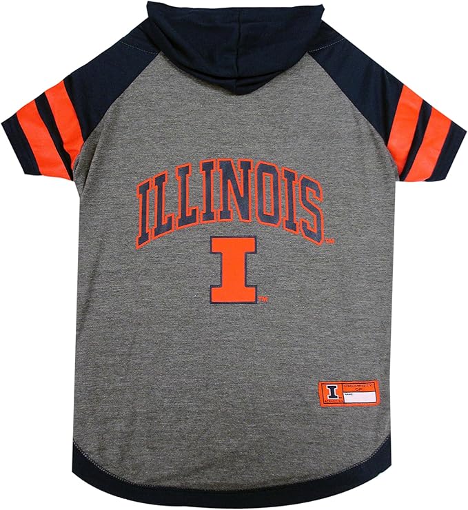 NCAA ILLINOIS FIGHTING ILLINI HOODIE for DOGS & CATS, SMALL COLLEGIATE Licensed DOG HOODY Tee Shirt. Sports HOODY T-Shirt for Pets. COLLEGE Sporty Dog Hoodie Shirt.