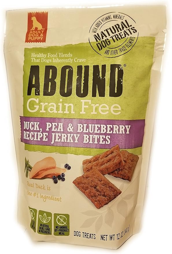 Abound Grain Free Duck, Pea, & Blueberry Recipe Jerky Bites Dog Treat, 12 oz