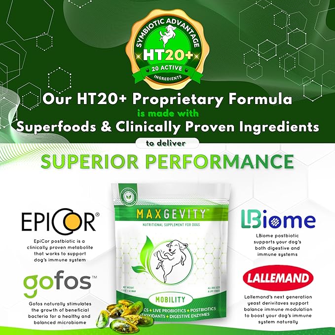 MAXGEVITY Mobility, Hip & Joint Support Meal Topper with Glucosamine & Green Lipped Mussels, Live Probiotics, Pre & Postbiotics, Digestive Enzymes, and Antioxidants | Up to 180 Day Supply.