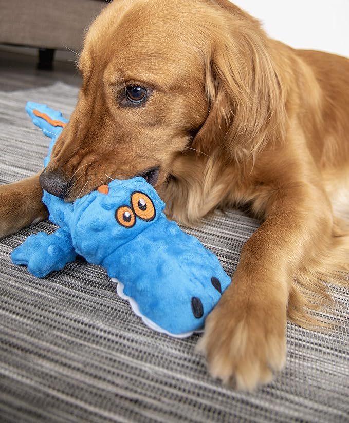 goDog Gators With Chew Guard Technology Tough Plush Dog Toy, Blue, Large (774019)