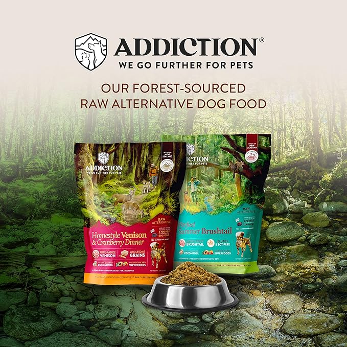 Addiction Homestyle Venison & Cranberry Dinner Raw Alternative Dog Food - Gently Air-Dried Complete Meal or Dog Food Topper for Digestive and Skin and Coat Health, 2 lb