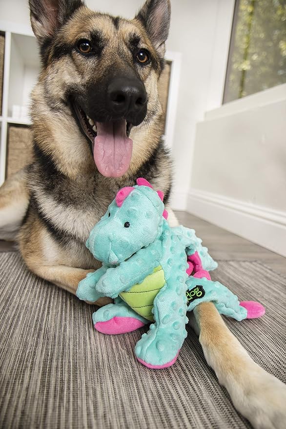 goDog Bubble Plush Dragons Squeaky Dog Toy, Chew Guard Technology - Turquoise, Large