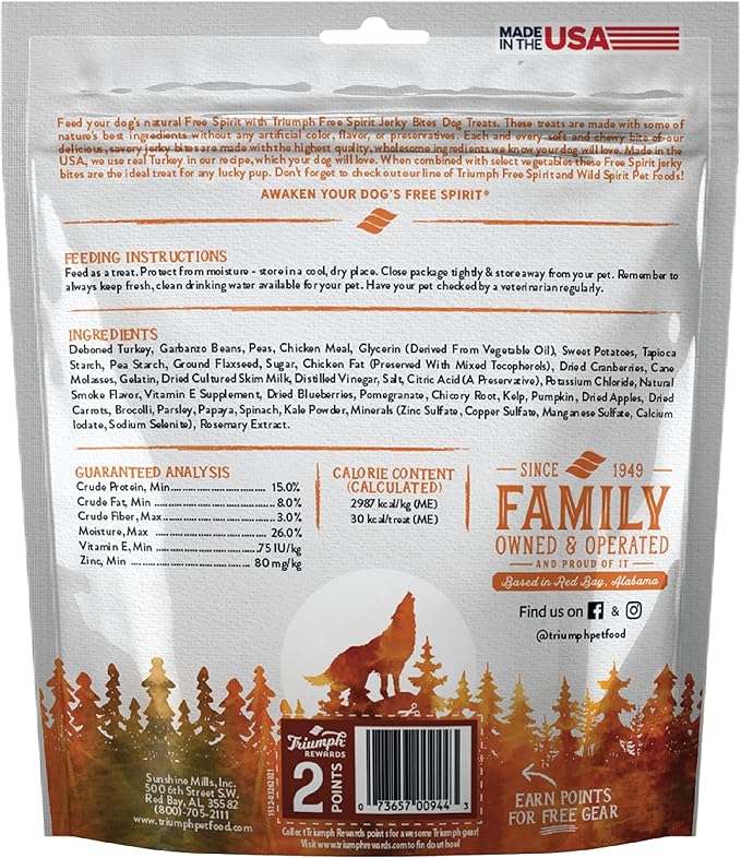 Triumph Free Spirit Grain Free Turkey, Vegetable & Cranberry Recipe Jerky Bites Dog Treats | 24 oz