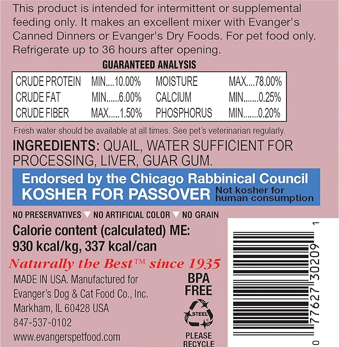 Evanger's Grain-Free Quail for Dogs & Cats