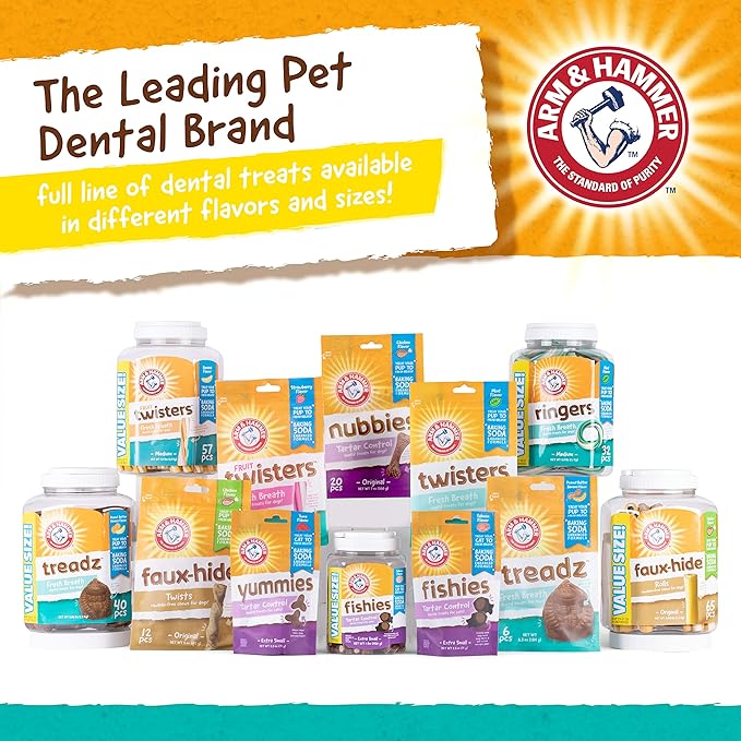 Arm & Hammer for Pets Ringers Dental Treats for Dogs | Dog Dental Chews Fight Bad Breath & Tartar Without Brushing | Fruity Banana Flavor in Dog Treat Bag, 5-Ct Dental Dog Chews, 24 Pack