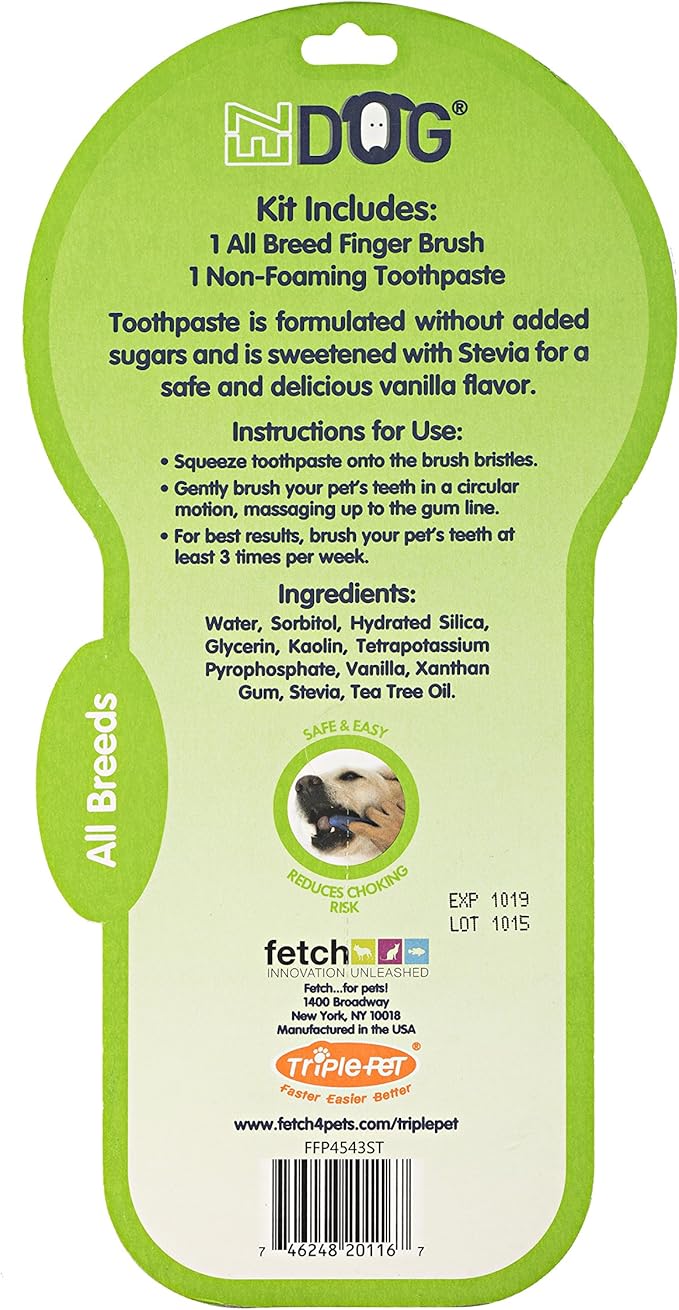 by Triple Pet Dental Care Kit Contains Patented Finger Brush and All-Natural Vanilla Toothpaste | Best Dental Care For Dogs For Fresh Breath | Dogs Love the Taste, All Dogs