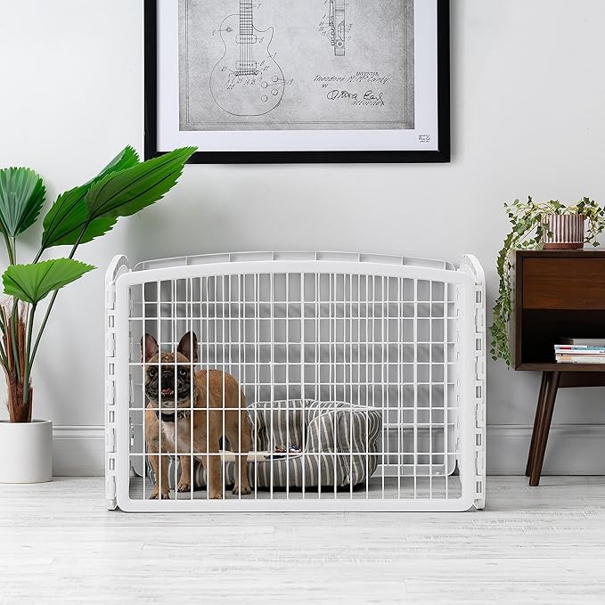 IRIS USA Dog Playpen, 4-Panel 24" Pet Playpen, Puppy Playpen, Indoor/Outdoor Dog Pen, 35 x 35 x 24, Foldable, Customizable, White