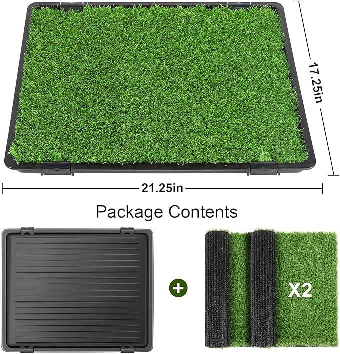 Dog Grass Pad with Tray: Reusable Training Pad with 2-Pack Replaceable Artificial Grass - Quick Absorbent Indoor Portable Dog Patio Potty, Washable Pee Pad For Small Medium To Large Dog, 22"x18" Black
