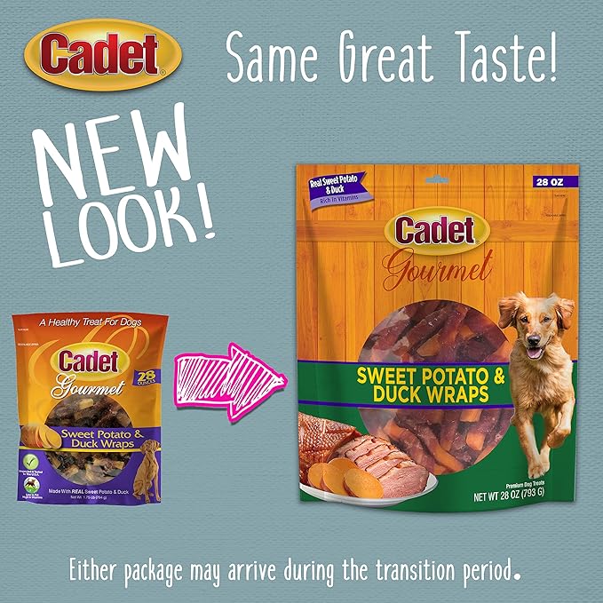 Cadet Gourmet Sweet Potato & Duck Wraps Dog Treats - Healthy & Natural Duck & Sweet Potato Dog Training Treats for Small & Large Dogs - Inspected & Tested in USA (28 oz.)