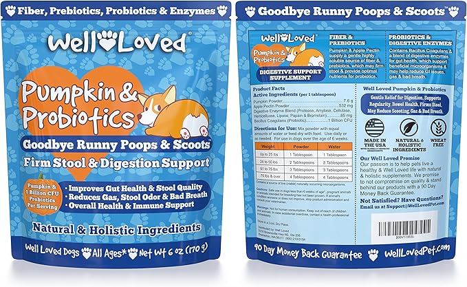 Pumpkin for Dogs - Pumpkin Puree, Canned Pumpkin (Alternative), Fiber for Dogs, Probiotic Powder, Pumpkin Powder, Dog Diarrhea, Digestive Support, Perfect for Firm Poops and No Scoots, 6 oz