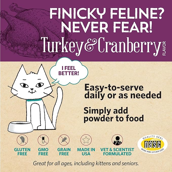 Kitty P. Freely Cat Urinary Supplement, Cranberry for Cats, Cat UTI & Cat Kidney Support Powder Probiotics for Cats, Made in USA (30 Days)